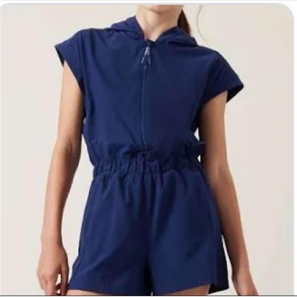 Athleta Girl Level Up Romper Hooded Navy Blue XXL